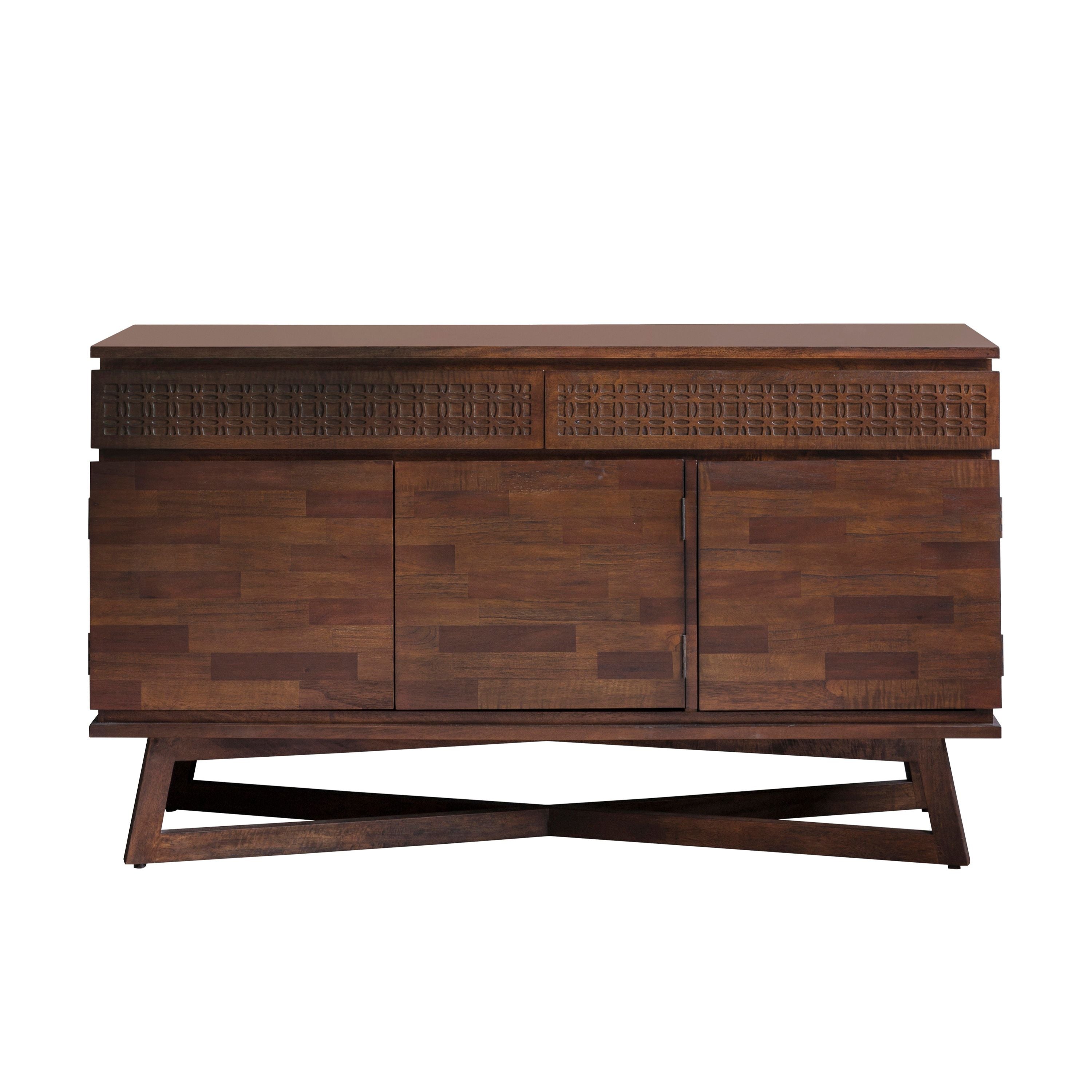 Tuscany Walnut Brown Mixed Wood Ethnic Design Sideboard